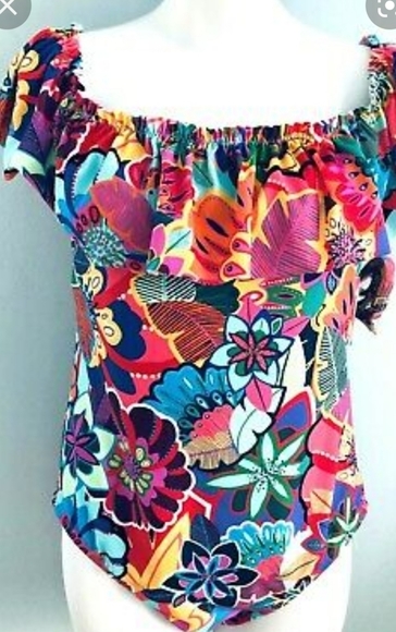 Bleu Rod Beattie Make It Pop off the shoulder Sz 6 ruffle swimsuit - Picture 12 of 15